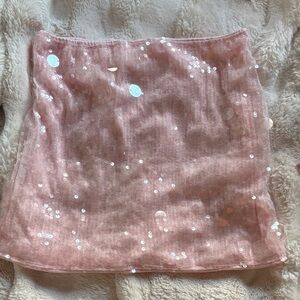 Pink Sparkly Mini Skirt – Sheer Overlay